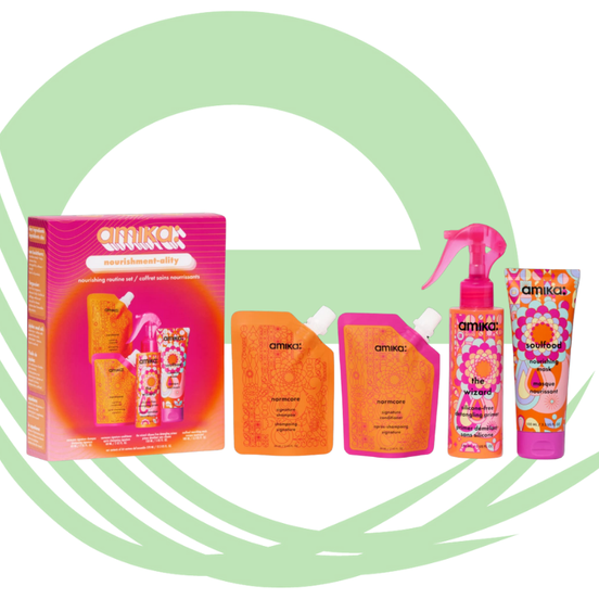 Amika coiffret soin nourissant , shampooing et revitalisant signature , masque soulfood et demelant the wizard