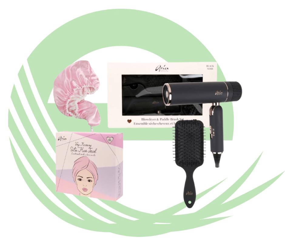 Ensemble Séchoir et Brosse Aria + Serviette Réversible en Satin en cadeau