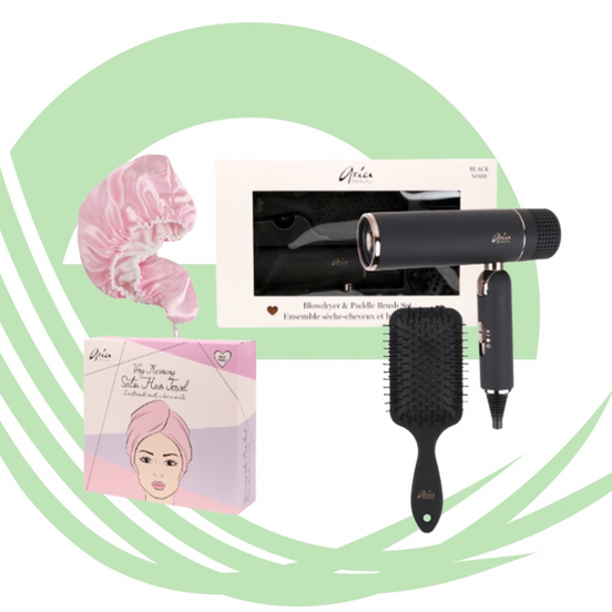Ensemble Séchoir et Brosse Aria + Serviette Réversible en Satin en cadeau